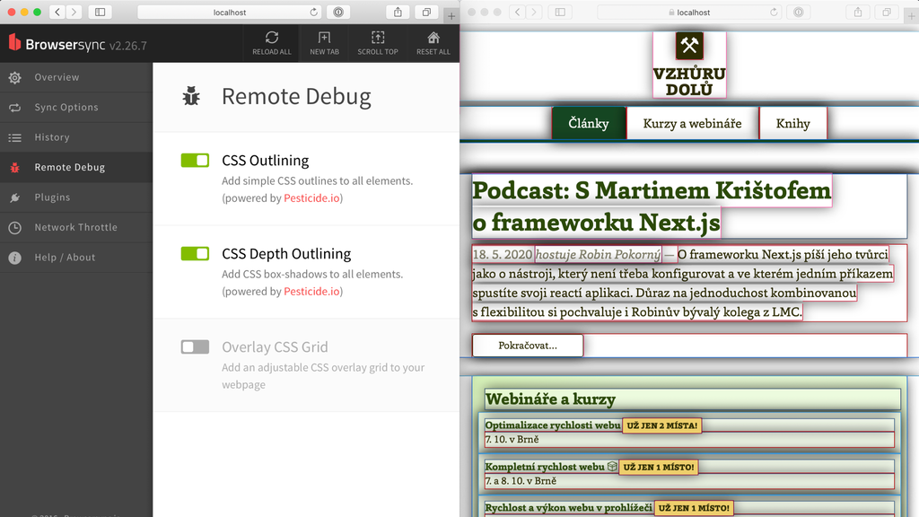 Browsersync - debugování CSS